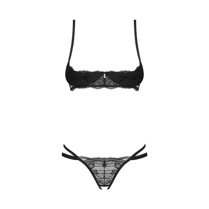 Obsessive Nutris Ensemble Lingerie Entrejambe Ouvert 2 Pièces Noir