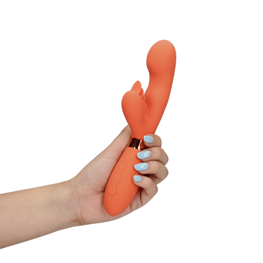 Silicone Rabbit Vibrator With Ribbed Clitoral Stimulator Glazed Carrots